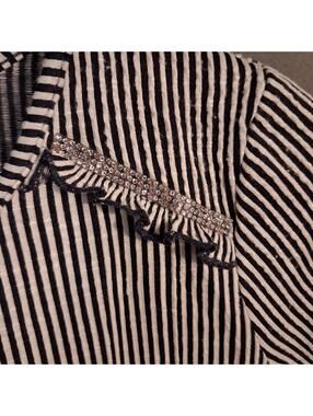Ava James Black and White Striped Embellished Short Sleeve Top Size M